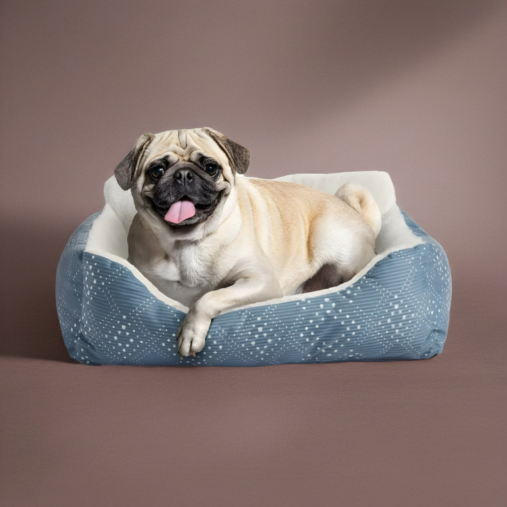 Dog & Cat Bed, Plush Lounger, Portable, Machine Washable, Blue, 21" X 17"