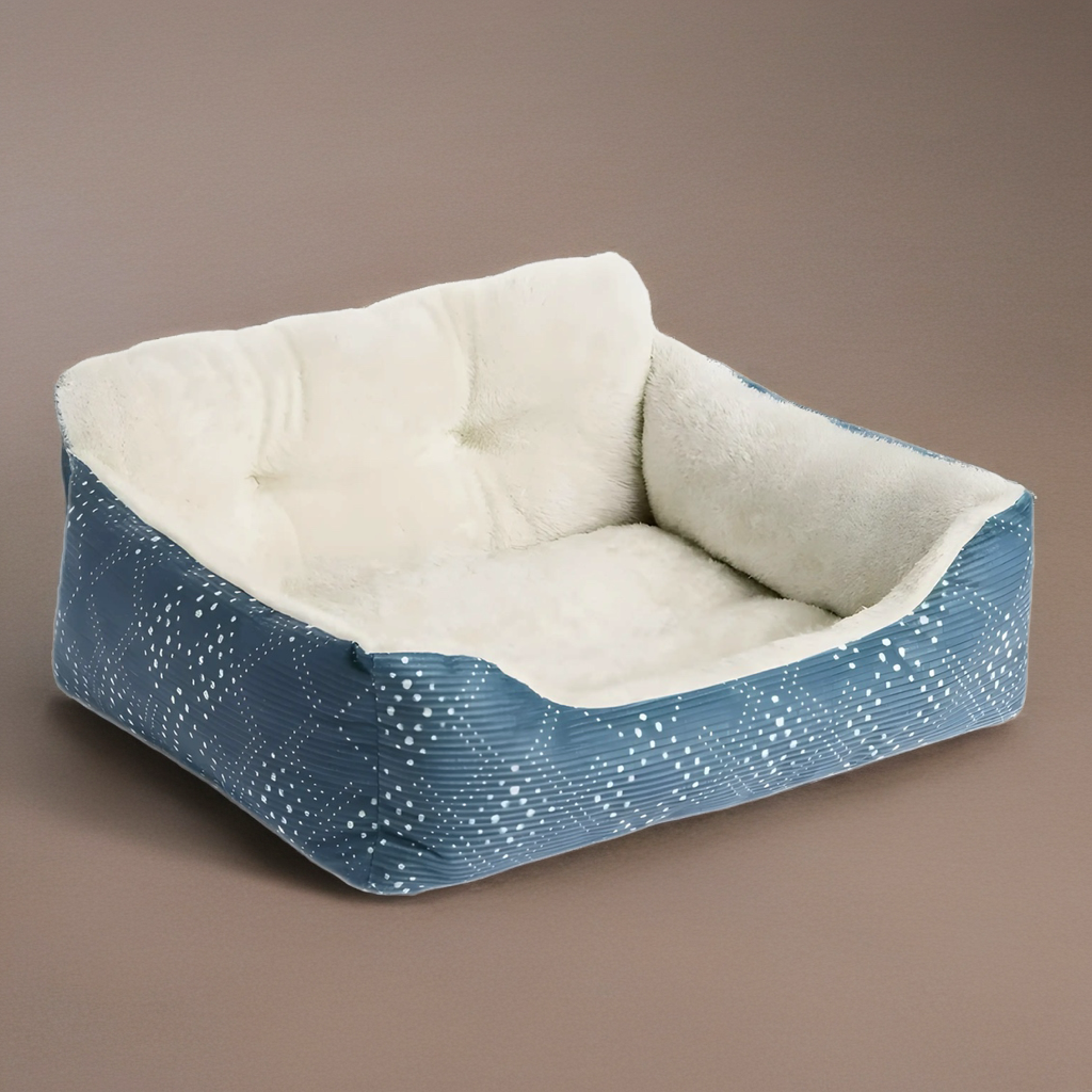 Dog & Cat Bed, Plush Lounger, Portable, Machine Washable, Blue, 21" X 17"